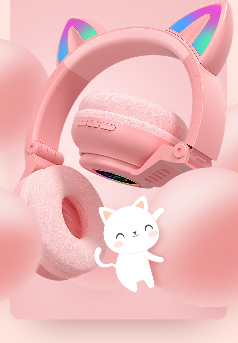 Glänzende süße Katzenohr-Gaming-Kopfhörer Bluetooth-Kopfhörer mit langer Akkulaufzeit hochwertiger grenzüberschreitender Kopfhörer