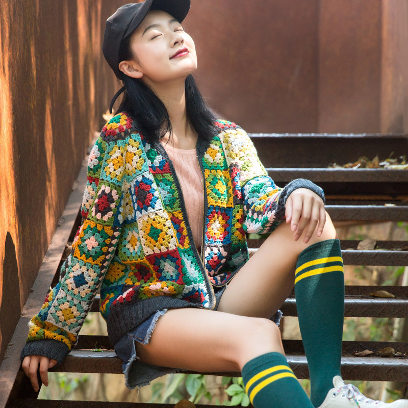 Sister Su Su's grandma's plaid jacket woolen knitted sweater crochet diy material package autumn and winter women