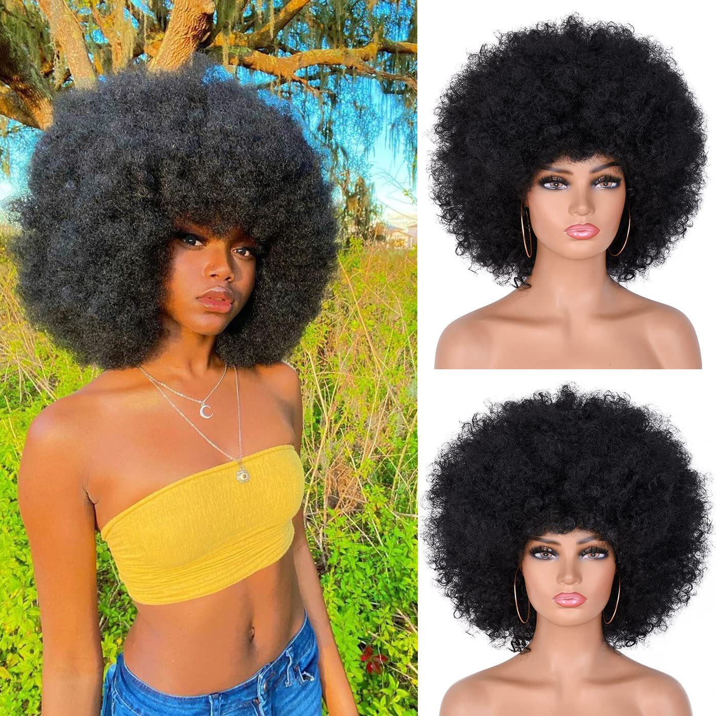 Peluca corta y rizada de oruga de cabeza explosiva transfronteriza europea y americana Fibra química europea y americana Rollo africano Afro Curly Wig
