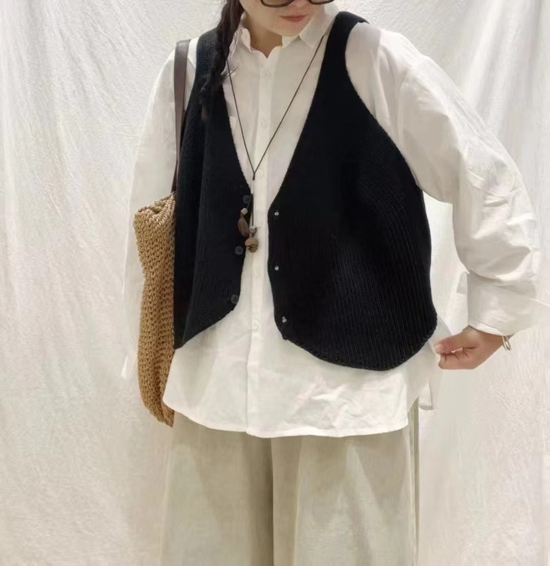 新品文艺针织马甲女韩版纯色外搭开衫无袖叠穿马夹上衣|undefined