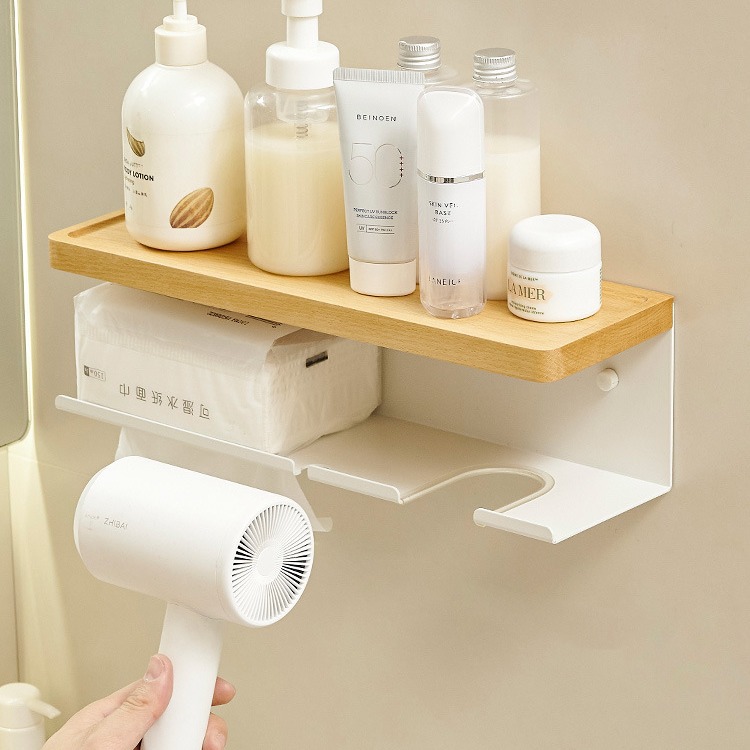 tronco de madera aire secador de cabello sin agujeros madera de hayale blanco estante de baño baño Dyson secador de cabello colgante