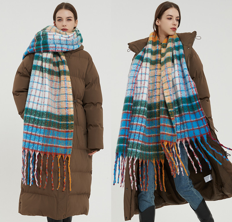 Neu Imitation Mohair Regenbogen Plaid frauen Winter Schal Verdickt Warme Schal_voghion.com