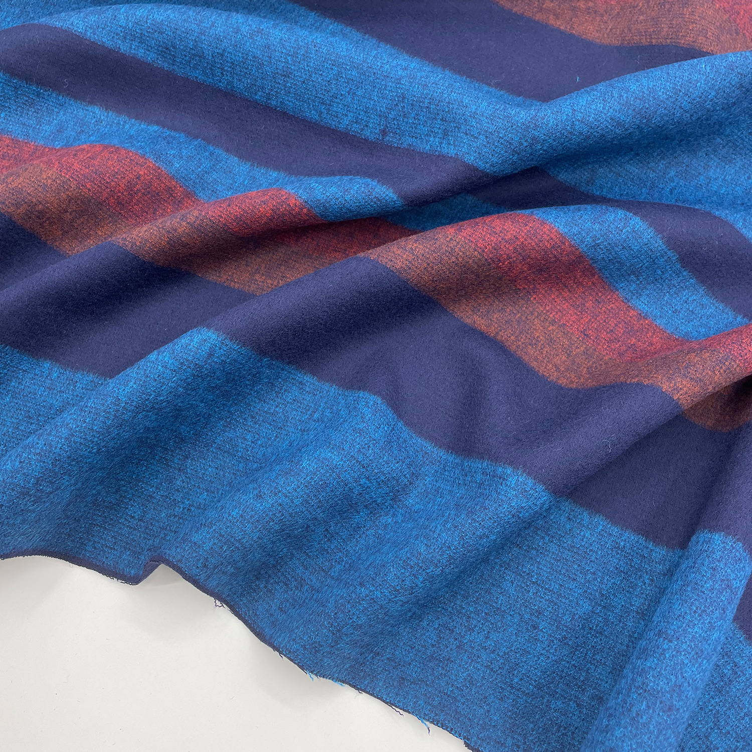 限量高品质蓝色红条纹双面羊毛羊绒服装布料秋冬大衣外套半裙面料