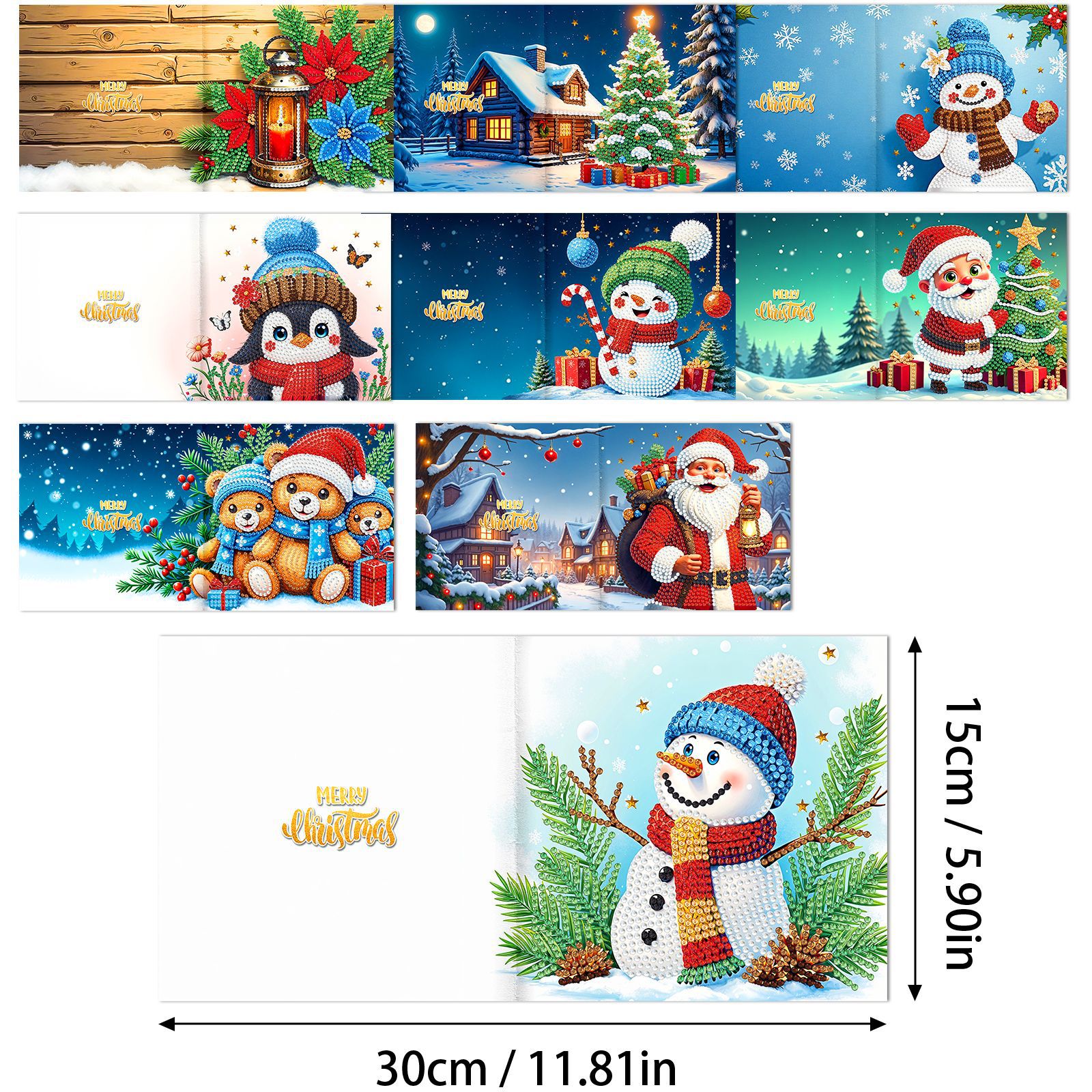 Explosiones transfronterizas de Navidad multiserie de tarjetas de felicitación puntuales hechas a mano 9 conjuntos de sobre de diamante 6 conjuntos de dibujos animados