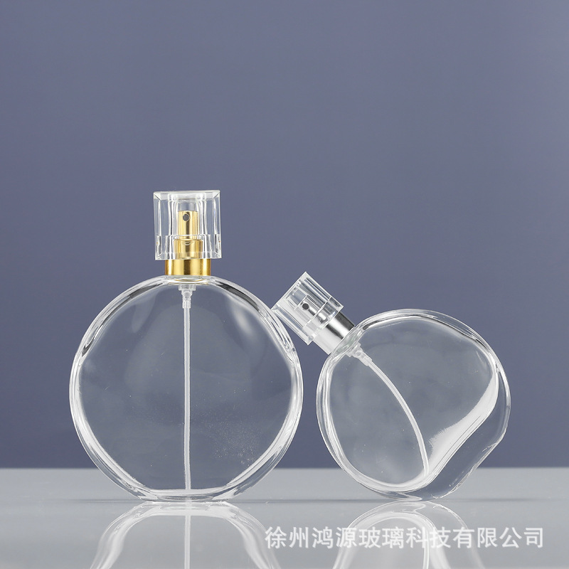 スプレーフラットラウンドガラス香水瓶卸売 50ml100ml バヨネットスプレーボトル包装透明サンプル包装|undefined