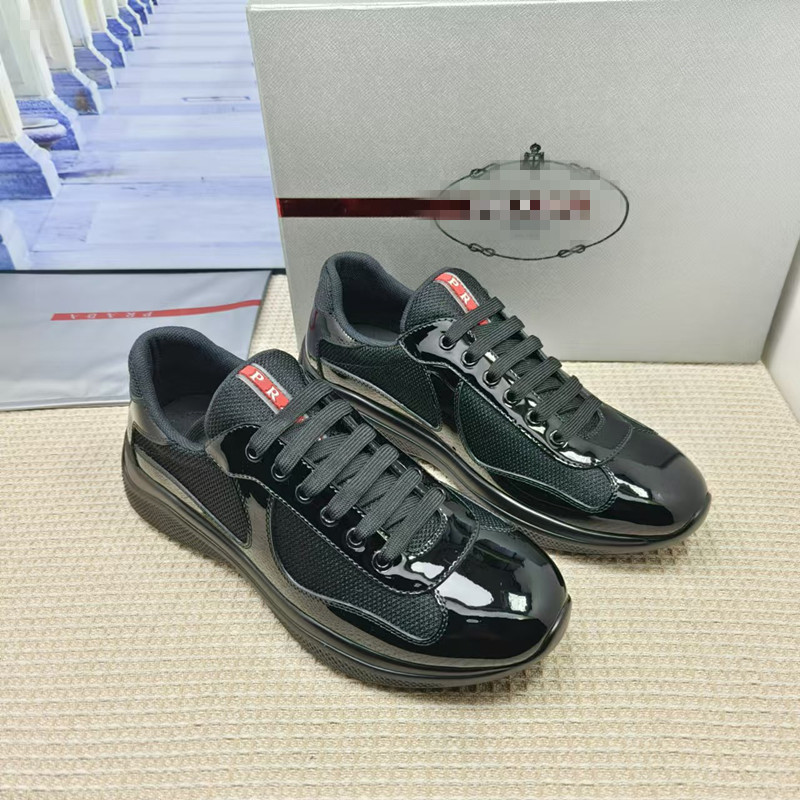 2025 Summer New Casual Men's Shoes high quality P Family Genuine Leather Bright Patent Leather Platform Lace-up sneaker Torre Shoes