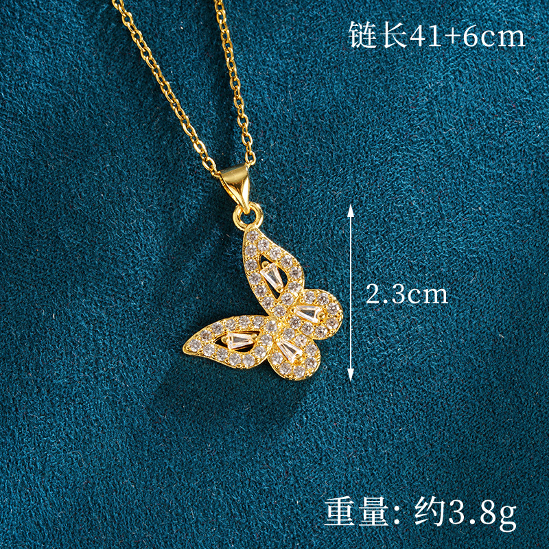 Nuevo collar de oro de arena vietnamita, temperamento de todo fósforo, pendientes de mariposa de cristal con incrustaciones de diamantes, joyería ligera y lujosa que no se desvanece durante mucho tiempo