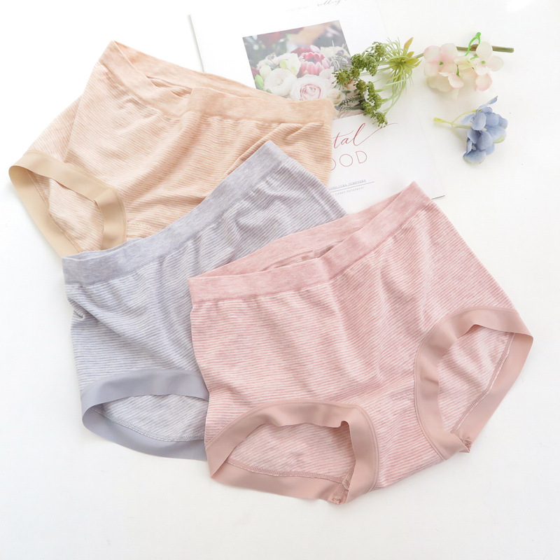 Foreign trade day single color cotton seamless briefs New striped mid-waist fresh soft seamless naked underwear