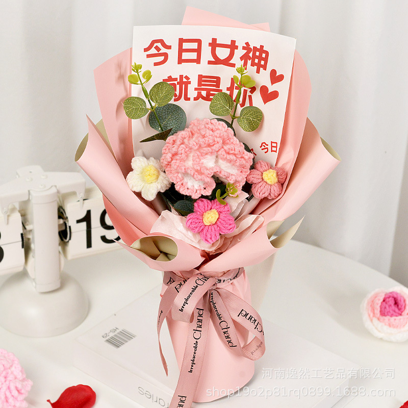 高級ギフトボックス入り毛糸の花完成品、ひまわり、バラ、チューリップ、手編みの花、造花、越境販売|undefined