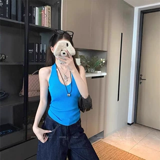 春夏工字背吊带背心内搭女辣妹挂脖修身性感纯欲外穿针织上衣批发