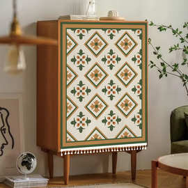 欧式复古方格柜子遮挡帘魔术贴布帘杂物柜书柜帘子橱柜防尘门帘