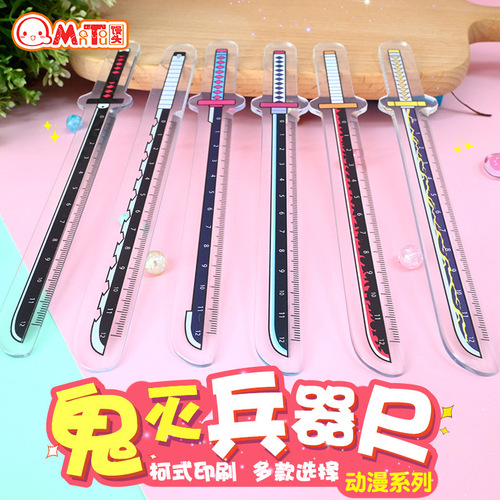 Wholesale acrylic rulers featuring Zenitsu and Nezuko-themed anime and manga weapon models and stationery items