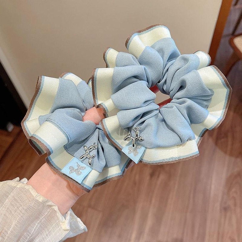 新款小狗吊坠蓝色系拼接大肠发圈女扎头发绳丸子头马尾头绳发饰品|undefined