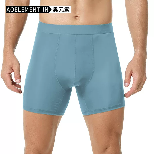 Ice Silk Sports Underwear for Men, Summer Thin Solid Color Anti-Chafing Leg Running Quick-Drying Large Size Extended Anti-Chafing Crotch Boxer Briefs
