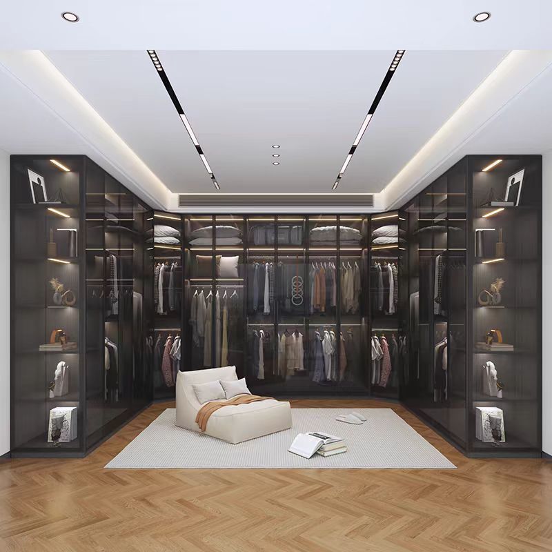 Light luxury bedroom wardrobe household one door to top glass door…