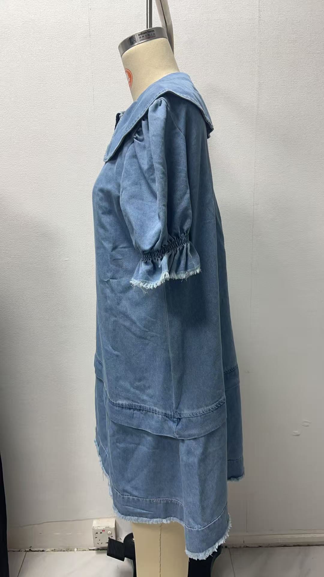 Women's Summer Denim Dress New Arrival Lapel Loose Ruffle Style_ecoleips.com