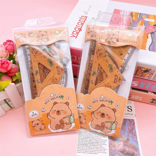 Lovable Capibala Set Ruler for Students to Learn Stationery Ruler Triangle Plate Treller Ruler 4-Piece Set Capybara Ruler
