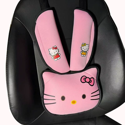 Cat Head Auxiliary Safety Belt Limiter Holder, Car Kids Safety Belt Adjustment Anti-Stranglehold Shoulder Protector (Seat belt shoulder pad) - pink-thickened-cotton-punched-cat-head-style-shoulder-pads-shield