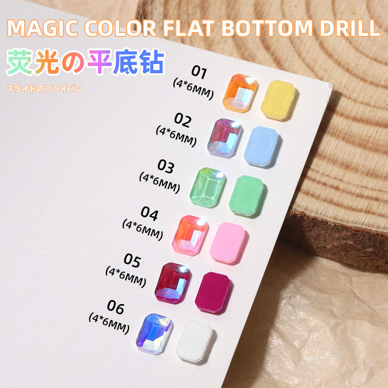 Diamante fluorescente de uñas japonés joyería de color caramelo largo pan octogonal diamante plano Super Flash decoración de diamantes de uñas 10 piezas