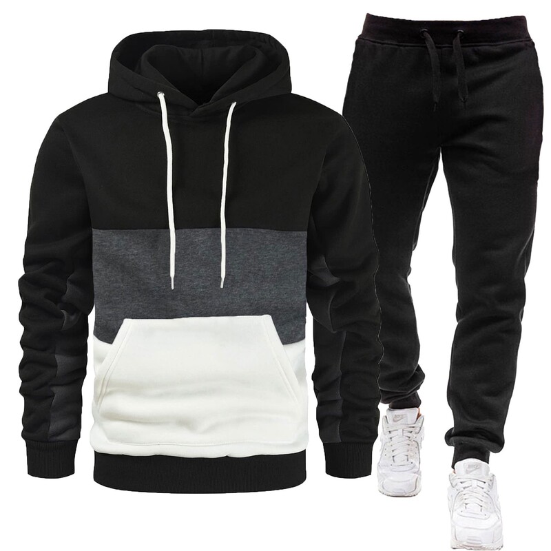 2026 new cross-border men's color-block casual sports hoodie set, fleece-lined winter long-sleeve and long-pants outfit 2026 new cross-border men's color-block casual sports hoodie set, fleece-lined winter long-sleeve and long-pants outfit