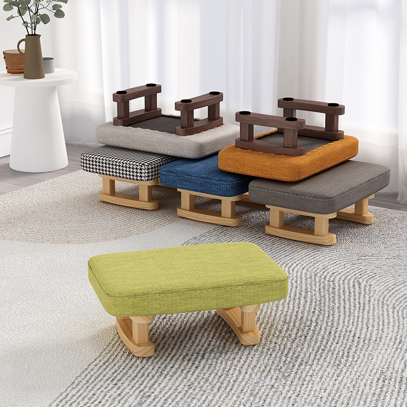 Low Stool for Home Use, Creative Small Stool, Solid Wood Fabric Stool, Simple Living Room Sofa Footstool, Adult Bench, Shoe-Changing Stool