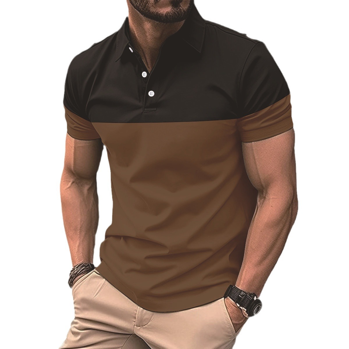 Amazon nuevo polo casual de los hombres transfronterizos moda solapa botón negocio de dos colores todo-fósforo camiseta top