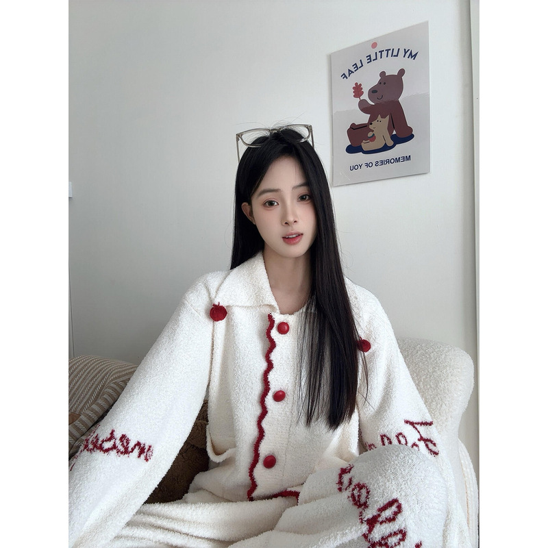 简约设计感半边绒睡衣女秋季新款大码保暖加厚可外穿家居服套装潮|undefined