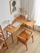1米转角书桌实木小户型拐角书桌转角化妆台桌L型桌子小户极窄美式