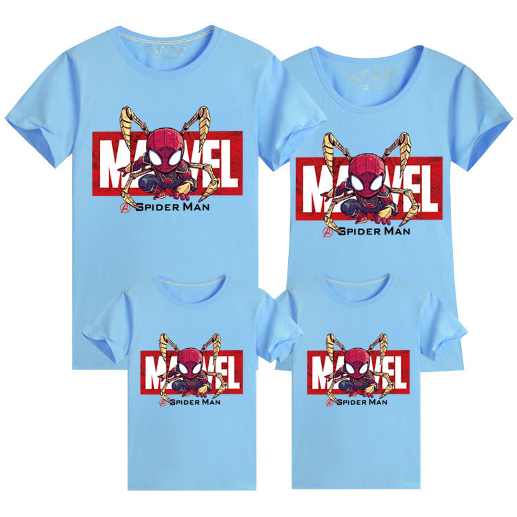 Superhéroe vengadores camiseta manga corta padre-hijo ropa base camisa suelta ropa de verano araña-hombre ropa para niños estilo occidental