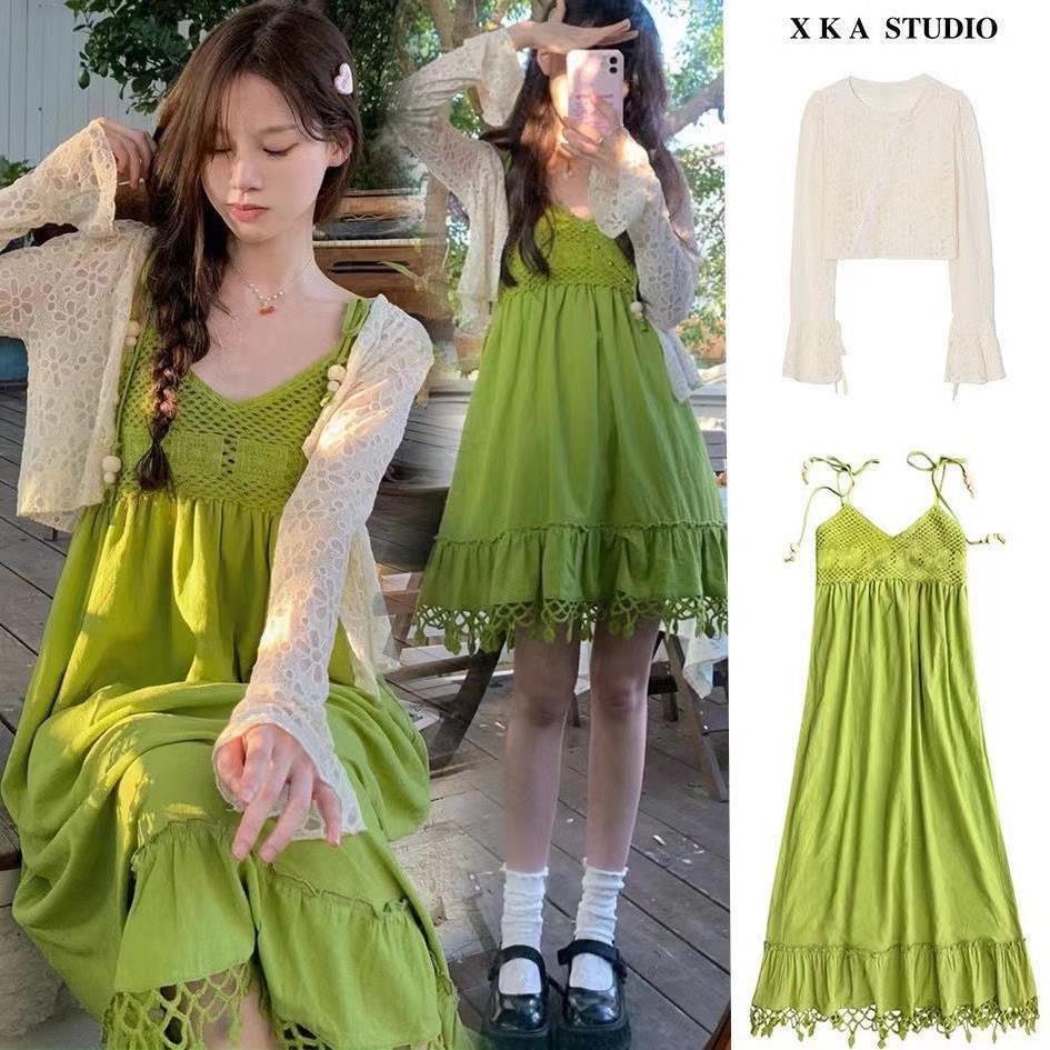 Sling Dress Summer Casual Fashion Suit Women's Cool Long Dress Slimming Lazy Style Small Two-piece Set
