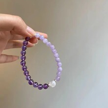 亚马逊新品薰衣草紫水晶手链 双拼小众设计轻奢ins闺蜜小清新手链