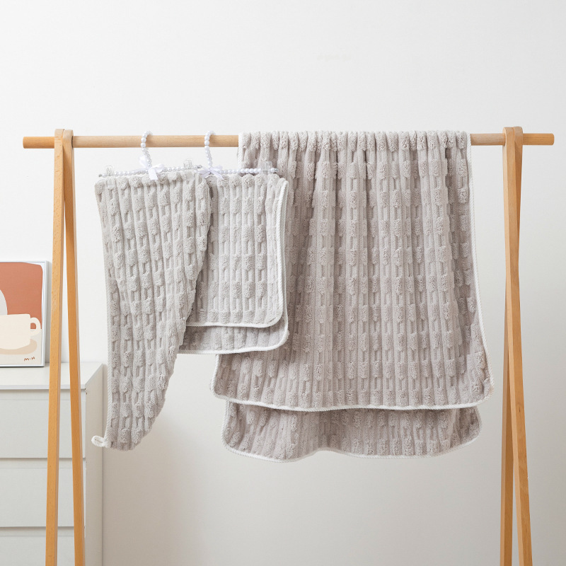 Wholesale cross-border new products wash face bath slub velvet towel bath towel dry hair cap soft absorbent household towel suit