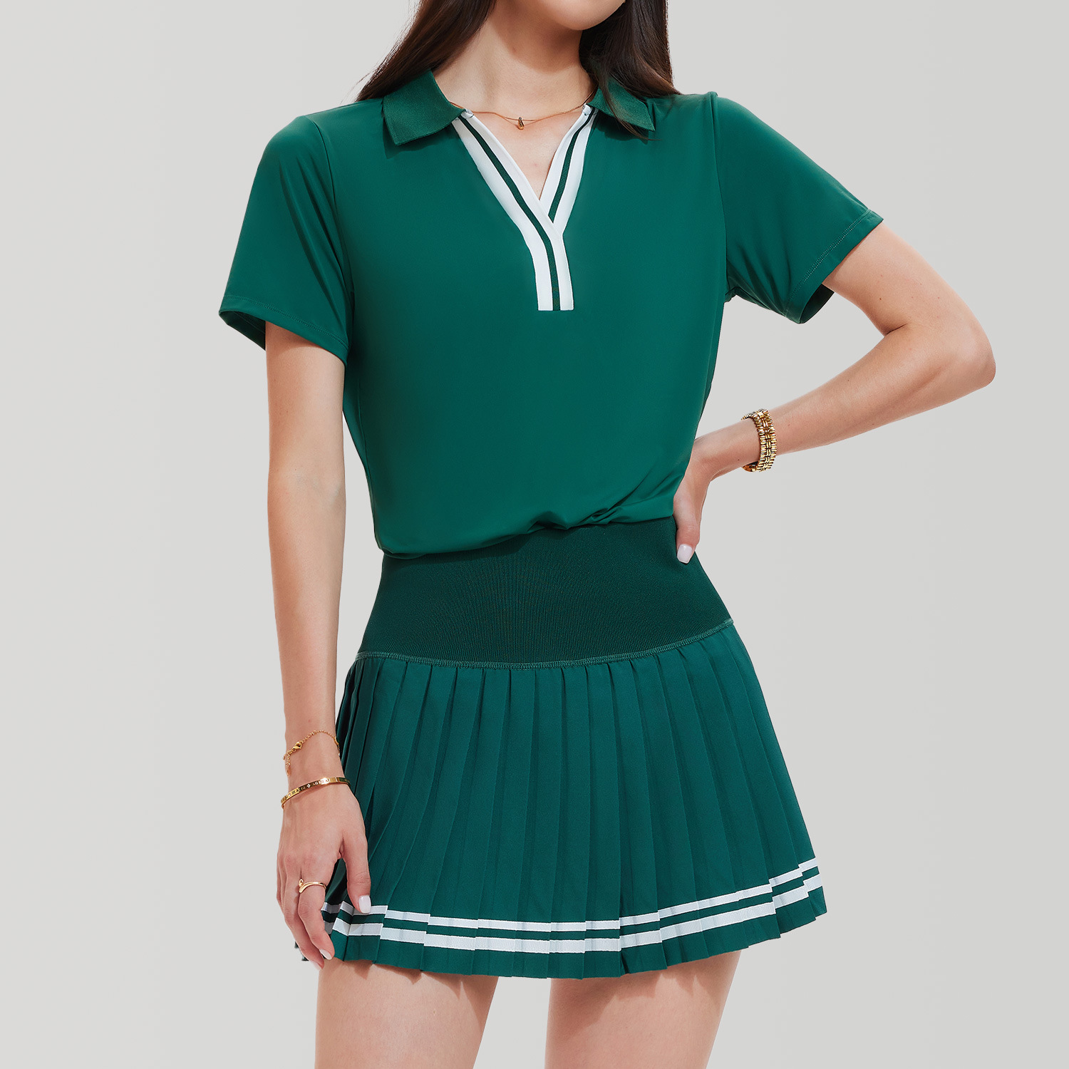 Cross-border desnudos tenis trajes deportivos de mujer delgados mangas cortas polo camisa de entrenamiento de bádminton vestido corto verano