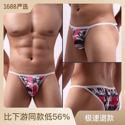 GAY欧美外贸性感低腰男士内裤头卡通印花透气U凸潮流高叉裤E070|ms
