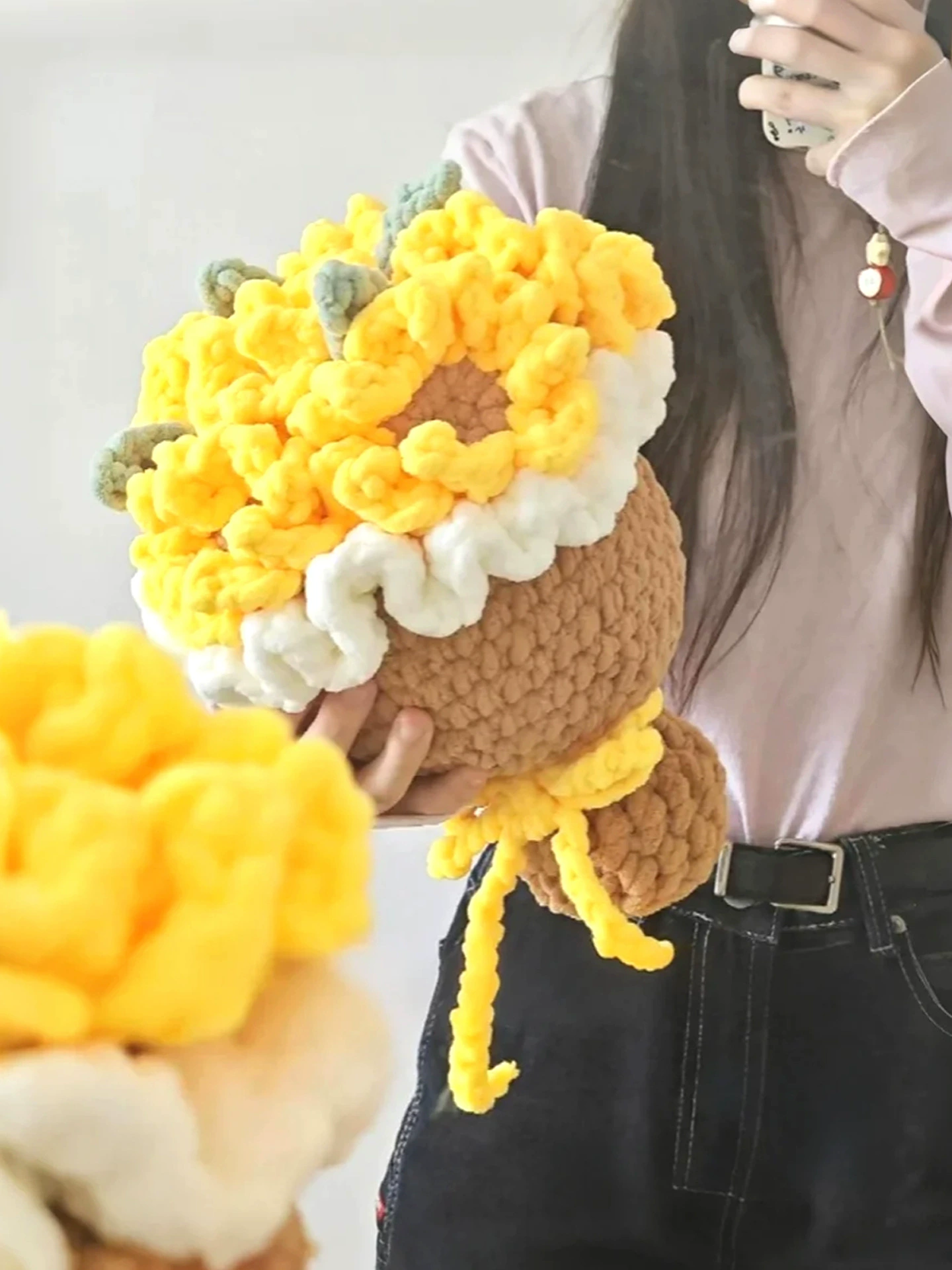 Букет из подсолнечника, ледяная линия, плетение, ручная работа, материал «сделай сам», пакет, крючок, подарок для подруги, чтобы скоротать время