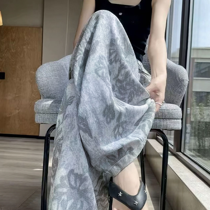 Women's Cotton Silk Nine-Point Wide-Leg Pants, Casual Rayon Lounge Pants, Soft and Comfortable with a Draping Effect