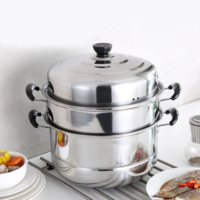 Stainless steel 2-4 tier steamer pot, thickened large-capacity, gas/induction compatible, multi-layer