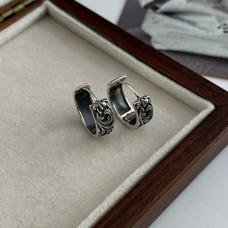 Sterling Silver Tang Grass Pattern Hoop Earrings For Women_voghion.com
