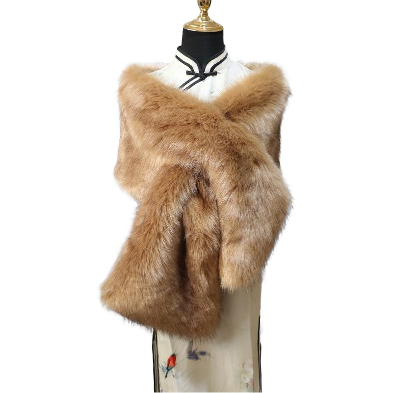 Evening Dress Widened Warm Waistcoat Imitation Fur Red Bridal Decorative Large Shawl Women's Winter Plush Thickeneded Scarf