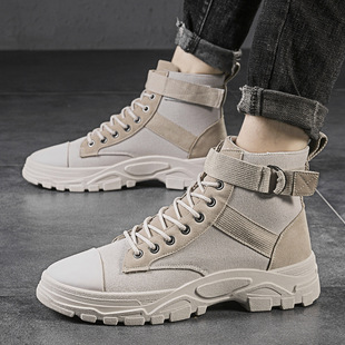 2025 Spring Casual Men's Shoes High-top Canvas Martin Boots Winter Korean Style Fashionable Outdoor Tooling Boots Men's Trendy Shoes