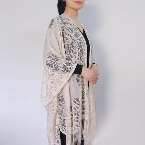 New Spring and Autumn Elegant Lace Openwork Scarf Solid Color Tassel Women's Universal Long Scarf Clothing Sun Protection