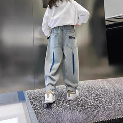 春秋用男の子デニムパンツ、おしゃれな男の子用クールなシングルパンツ、子供用レトロ風韓国風おしゃれパンツ