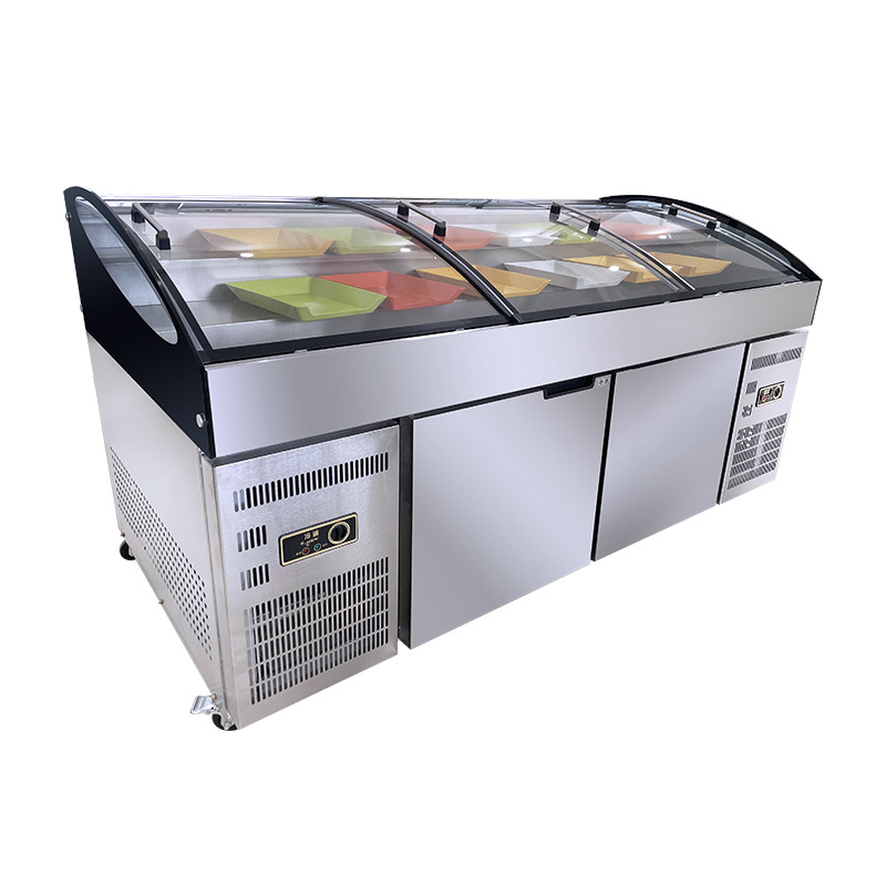 厂家现货阶梯式冰台展示柜 商用海鲜烧烤不锈钢双温冷藏保鲜冷柜