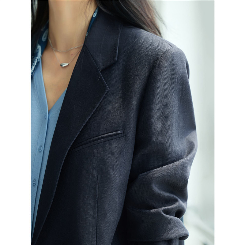 伊*丽麻混纺人字纹设计感宽松廓形西装外套女2025秋季新款|undefined
