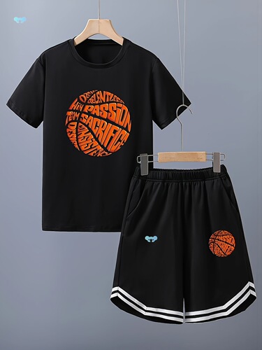 Boys' Basketball Graphic Print Short Sleeve T-Shirt 200g