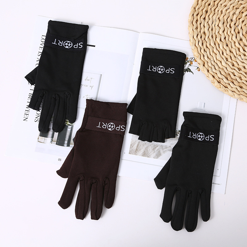 跨境男士拉毛半指二指手套騎車幹活保暖手套戶外手套辦公彈力寫字