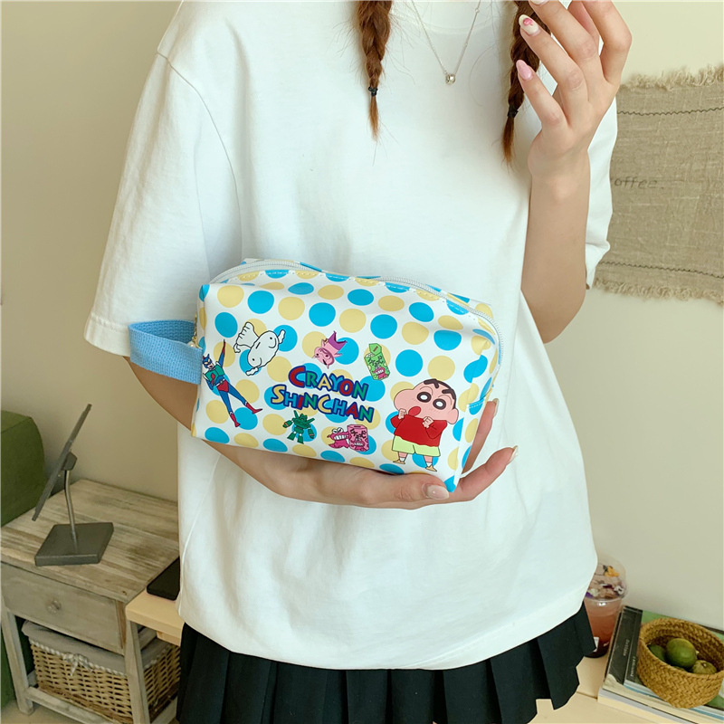 Cute Cartoon Print Color-Blocked Pencil Case, Portable Commuting Makeup Bag, Large Capacity Stationery Bag