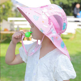 口哨遮阳帽子夏季女童防晒网眼渔夫帽男童户外运动披肩防紫外线帽