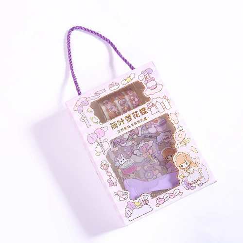 Gold-foiled gift box with transparent PET stickers—cute, student-friendly, creative washi tape for journals, plus adorable cartoon decals