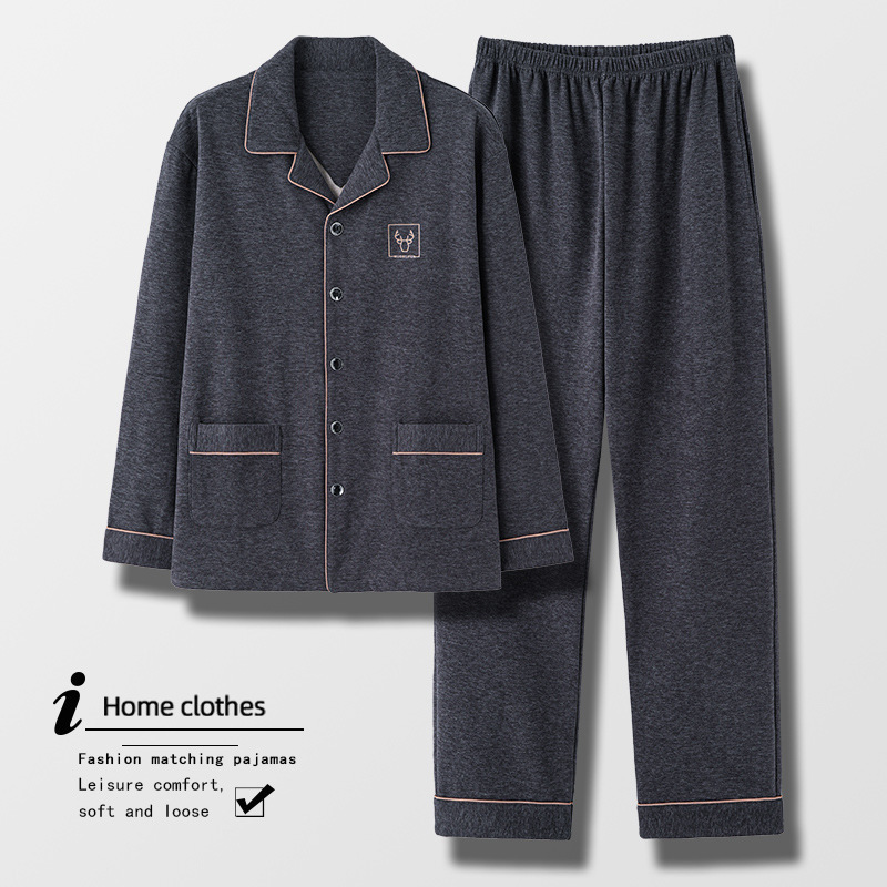 [German velvet] double-sided sanding pajamas men's autumn and winter thick warm casual cardigan lapel home clothes suit